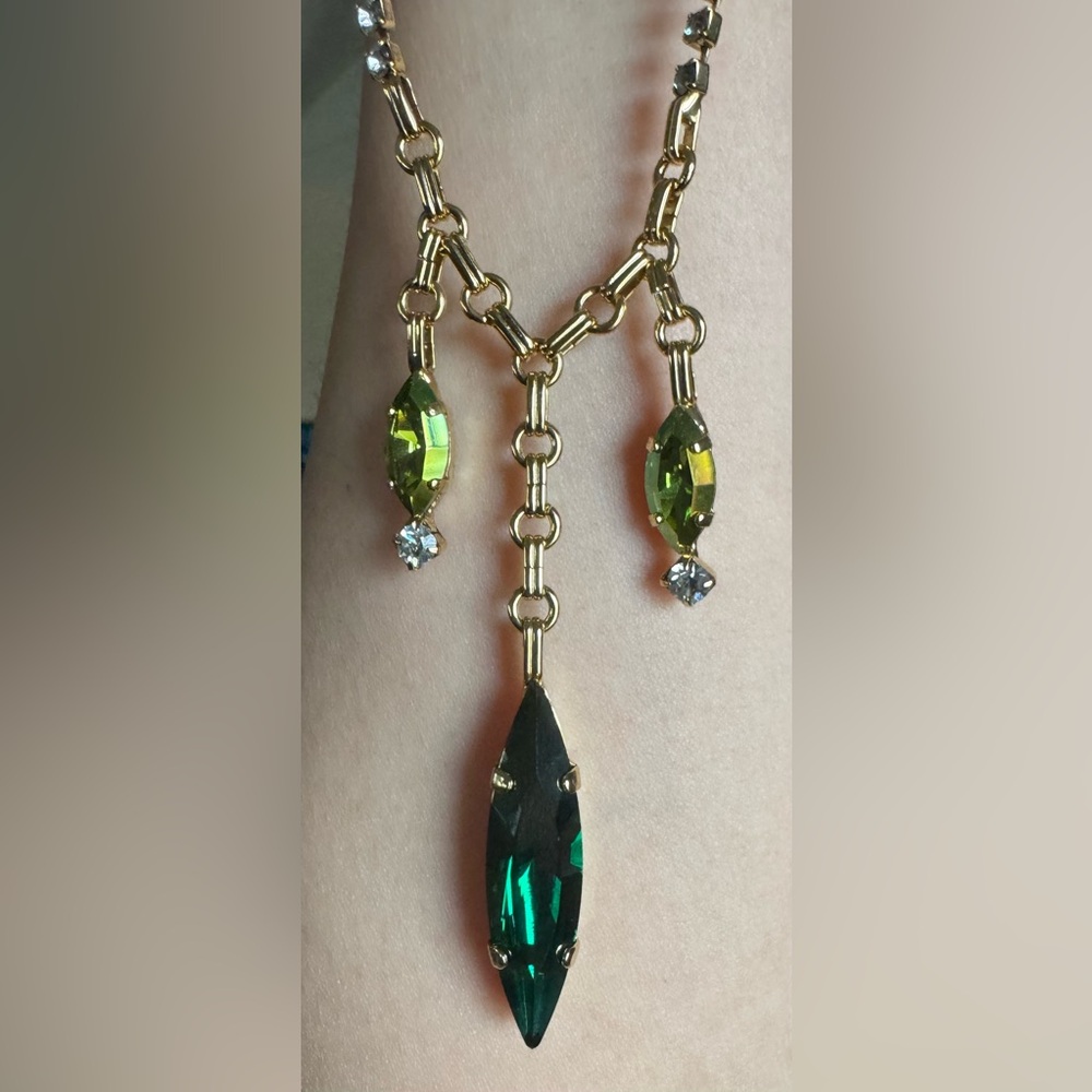 TOVA NEW Navi Gold Necklace w/ Emerald, Green & Clear High Quality Crystals - Picture 3 of 16